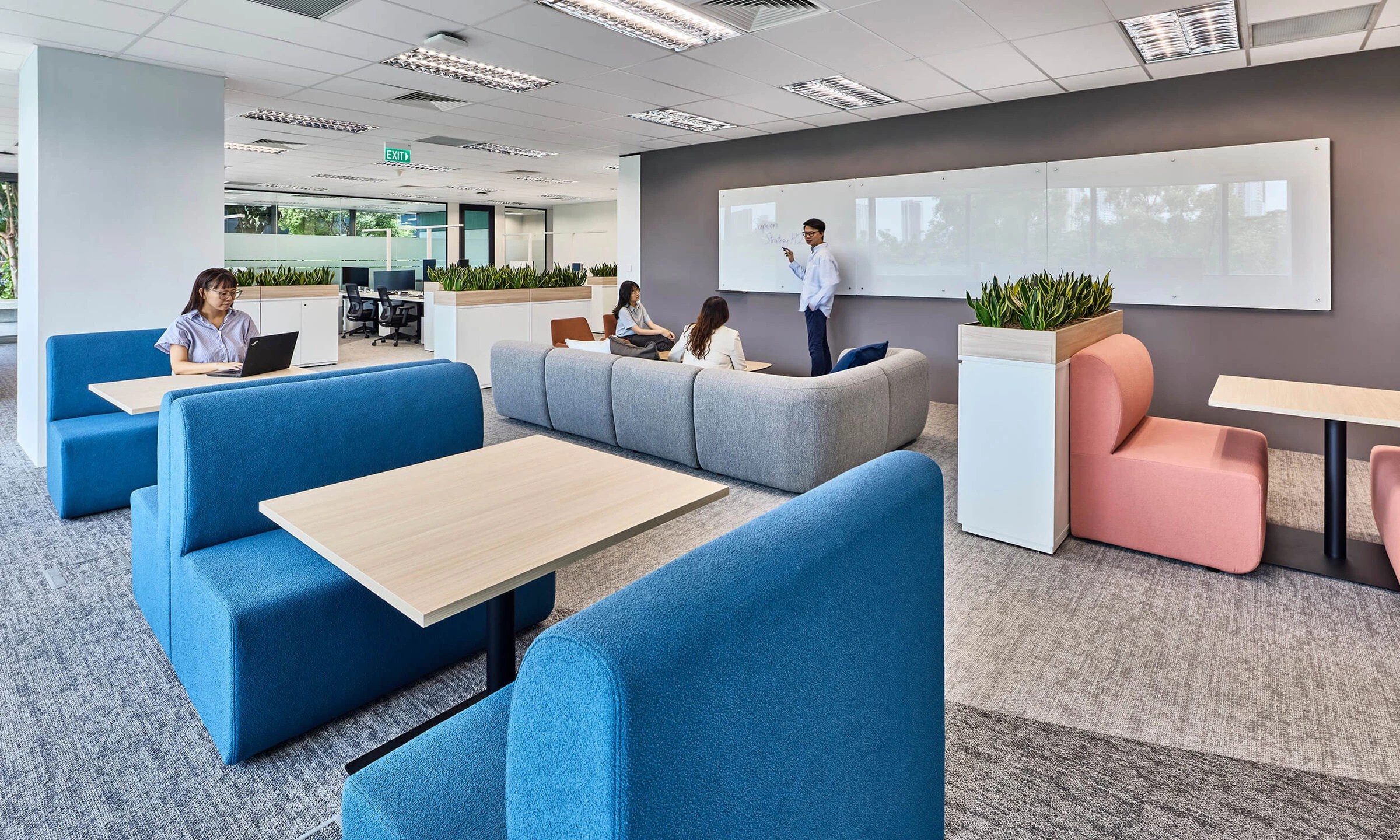 Collaboration space with employees working together